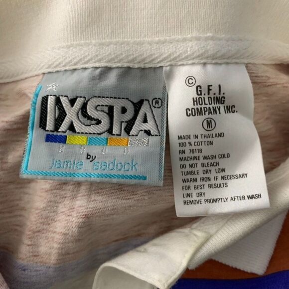 Vintage 80s 90s  IXSPA Short Sleeve Polo Shirt M Multi Stripe Surf - Picture 6 of 6
